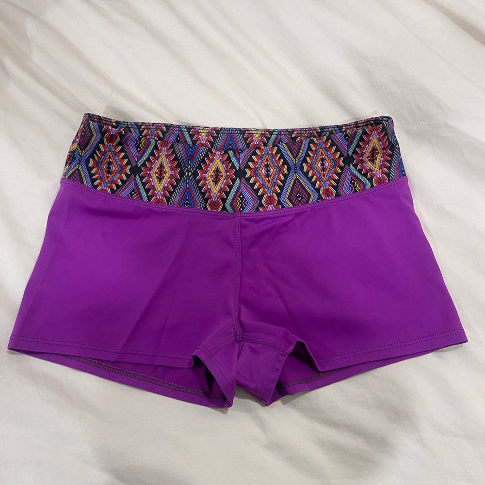 Onzie Purple Patterned Waistband Shorts